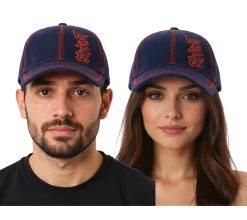 Caps & Mützen*BioworldMerch Slipknot Unisex Base Cap mit Bandschriftzug und Ziernähten Freizeit-Cap 3218SLP Blau/Rot