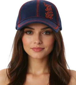 Caps & Mützen*BioworldMerch Slipknot Unisex Base Cap mit Bandschriftzug und Ziernähten Freizeit-Cap 3218SLP Blau/Rot