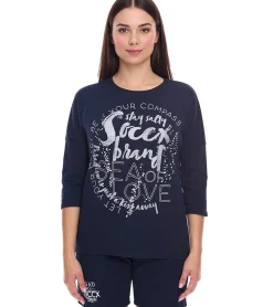 Sweater & Pullover*SOCCX Damen Oversized Sweatshirt mit Rundhals-Ausschnitt Alltags-Pulli SCU-2100-3772 Blau