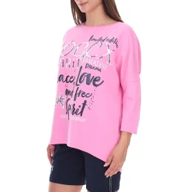 Sweater & Pullover*SOCCX Damen Oversized Sweatshirt mit Rundhals-Ausschnitt Alltags-Pulli SCU2100-3772 Rosa