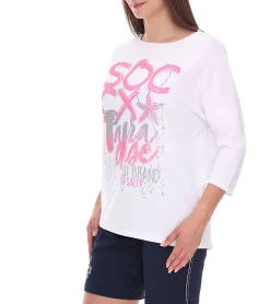 Sweater & Pullover*SOCCX Damen Oversized Sweatshirt mit Rundhals-Ausschnitt Alltags-Pulli 364387_2007 Weiß