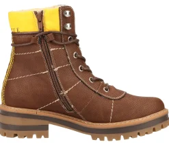 Boots & Stiefel*s.Oliver Damen Schnür-Stiefel mit farblichen Akzenten und Soft FOAM Sohle gefütterte Freizeit-Schuhe 01-1037130 Braun/Gelb