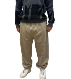 Jogginghosen & Fitnessmode|Jeans & Hosen*Sporty & Rich Unisex Jogginghose mit Serifenlogo Trainingshose Oversized Sweatpants Beige/Weiß