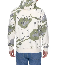Pullover & Sweater*STAPLE Herren Kapuzen-Pullover mit Kängurutasche Baumwoll-Pullover mit Tauben-Frontprint Camouflage 2209H7066 Olivgrün/Beige