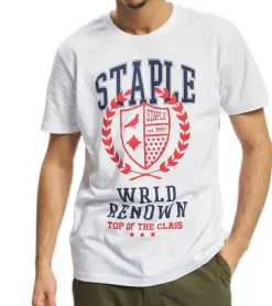 T-Shirts & Tank Tops*STAPLE Loyola Herren Baumwoll-Shirt mit großem Frontprint T-Shirt Rundhals-Shirt 2208C7017 Weiß/Schwarz/Rot