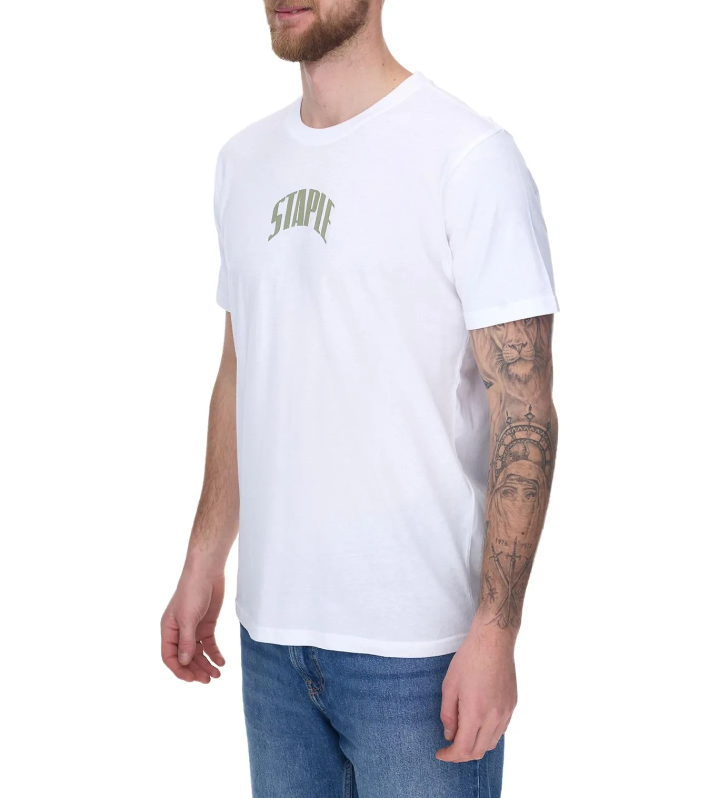 T-Shirts & Tank Tops*STAPLE Montrose Herren Baumwoll-Shirt mit großem Vogel-Rückenprint T-Shirt Rundhals-Shirt 2209C6996 Weiß