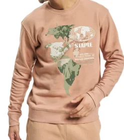 Pullover & Sweater*STAPLE Peachtree Herren Baumwoll-Pulli mit Globus-Stickerei Rundhals-Pullover 2209C7009 Braun