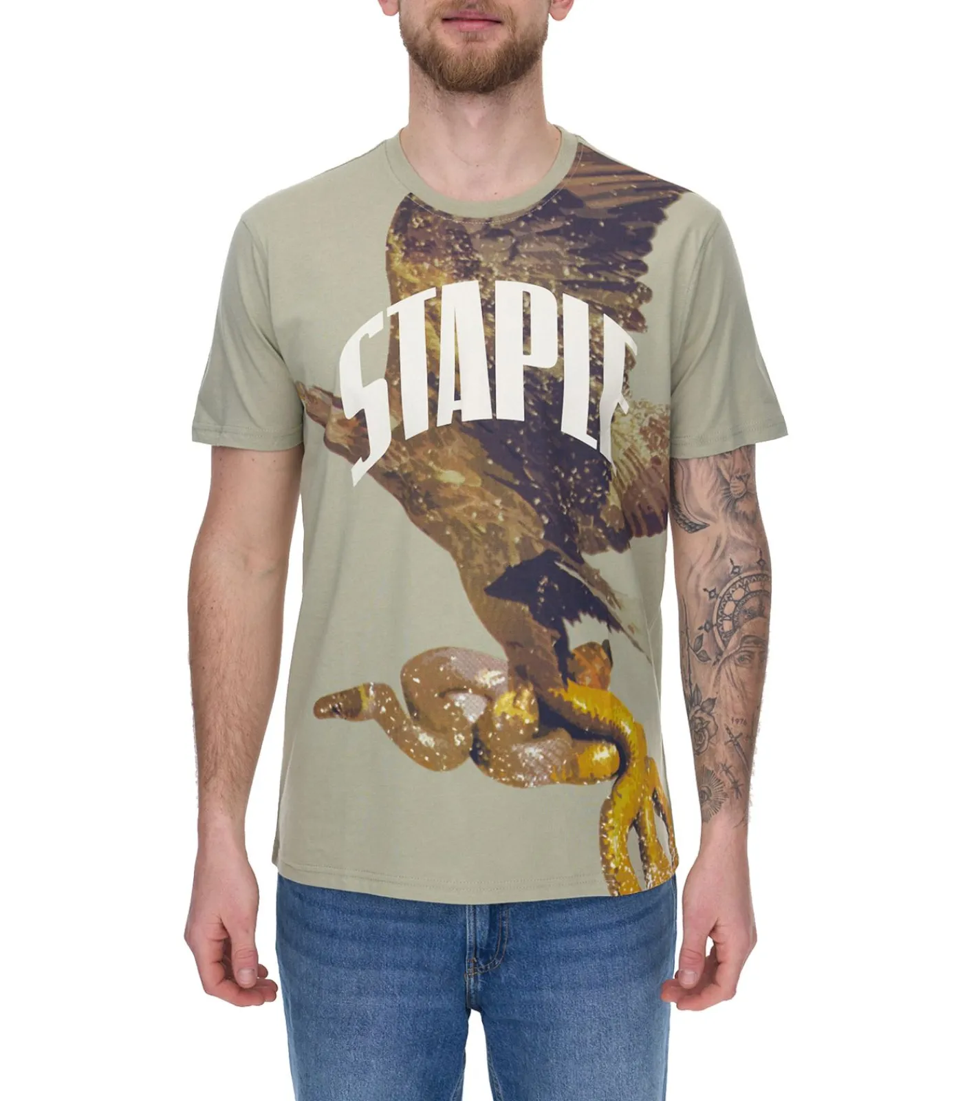 T-Shirts & Tank Tops*STAPLE Sage Herren T-Shirt modisches Baumwoll-Shirt mit großem Schlangen und Adler Print 2209C6995 Olivgrün