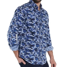 Hemden & Poloshirts*steffen klein Herren Langarm-Hemd Business-Shirt im Camouflage-Look Baumwoll-Hemd 900270 Blau
