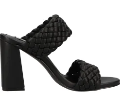Zehentrenner & Sandalen*Steve Madden Tangle Damen Absatz-Pantoletten mit Flechtriemen Schlappen SM11001435-02002-001 Schwarz
