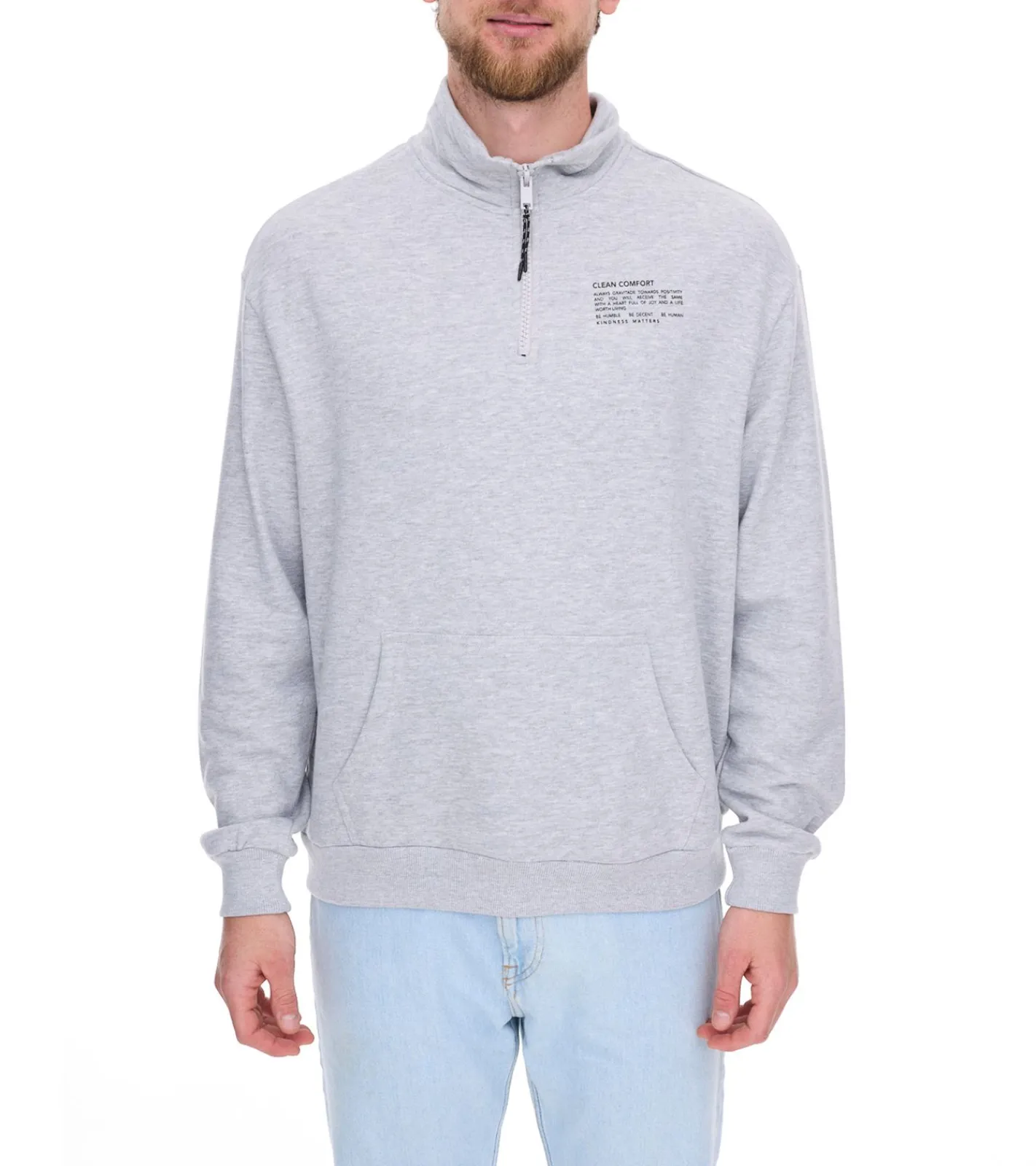 Pullover & Sweater*STITCH & SOUL Herren Sweater mit Reißverschluss moderner Troyer-Pullover mit Stehkragen Baumwoll-Pullover H10014C21404A 23200 Hellgrau