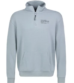 Pullover & Sweater*STITCH & SOUL Herren Sweater mit Reißverschluss moderner Troyer-Pullover mit Stehkragen Baumwoll-Pullover H10014C21404A 19300 Blau