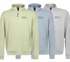 Pullover & Sweater*STITCH & SOUL Herren Sweater mit Reißverschluss moderner Troyer-Pullover mit Stehkragen Baumwoll-Pullover H10014C21404A in Grau, Blau oder Grün