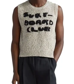 T-Shirts & Tank Tops*Stockholm (Surfboard) Club Herren kurze Pullunderweste wellenförmigen handgestickten Logo Kurzarm-Shirt Tank-Top U2000006 Schwarz/Beige