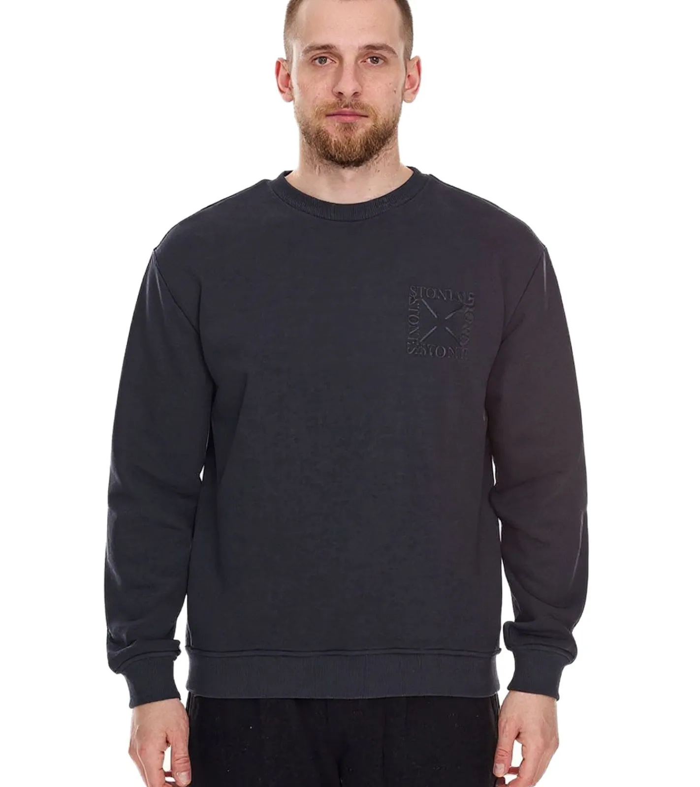 Pullover & Sweater*STONES Herren Basic-Pullover moderner Baumwoll-Sweater Sweatshirt Langarm-Shirt 400gsm Dunkel-Grau