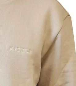 Pullover & Sweater*STONES Herren Basic-Pullover Sweatshirt mit Logo-Stickerei moderner Baumwoll-Sweater Langarm-Shirt 400gsm Beige