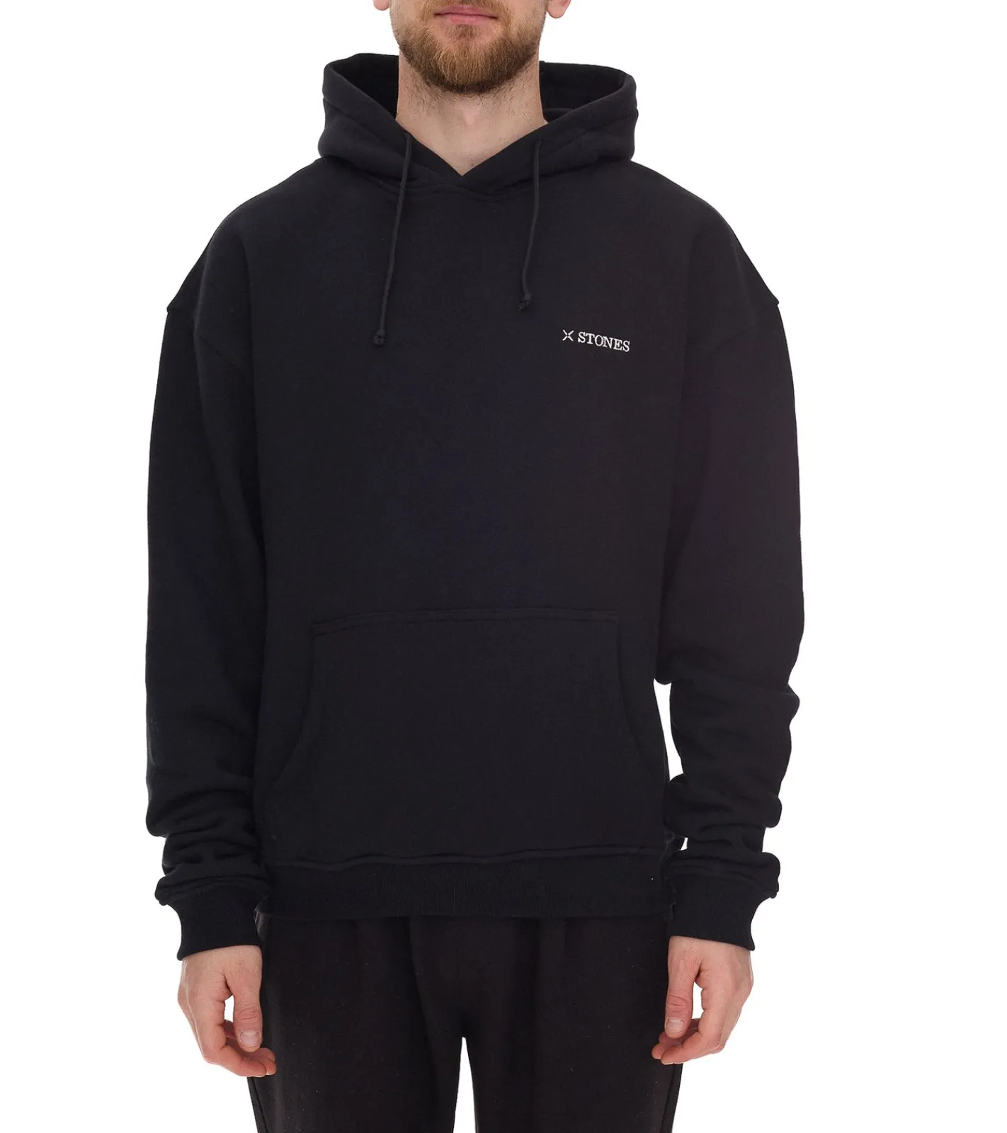 Pullover & Sweater*STONES Herren Hoodie moderner Kapuzen-Pullover mit Logo-Stick Baumwoll-Pullover Oversized-Fit 400gsm Schwarz