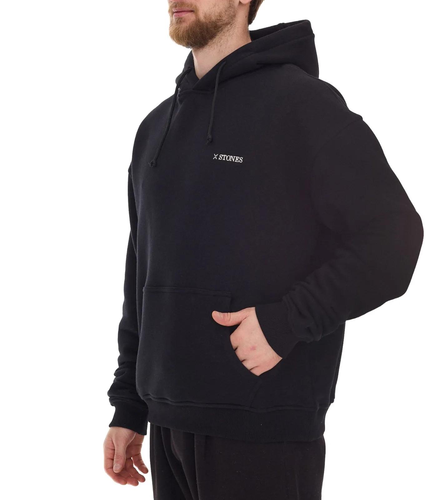 Pullover & Sweater*STONES Herren Hoodie moderner Kapuzen-Pullover mit Logo-Stick Baumwoll-Pullover Oversized-Fit 400gsm Schwarz