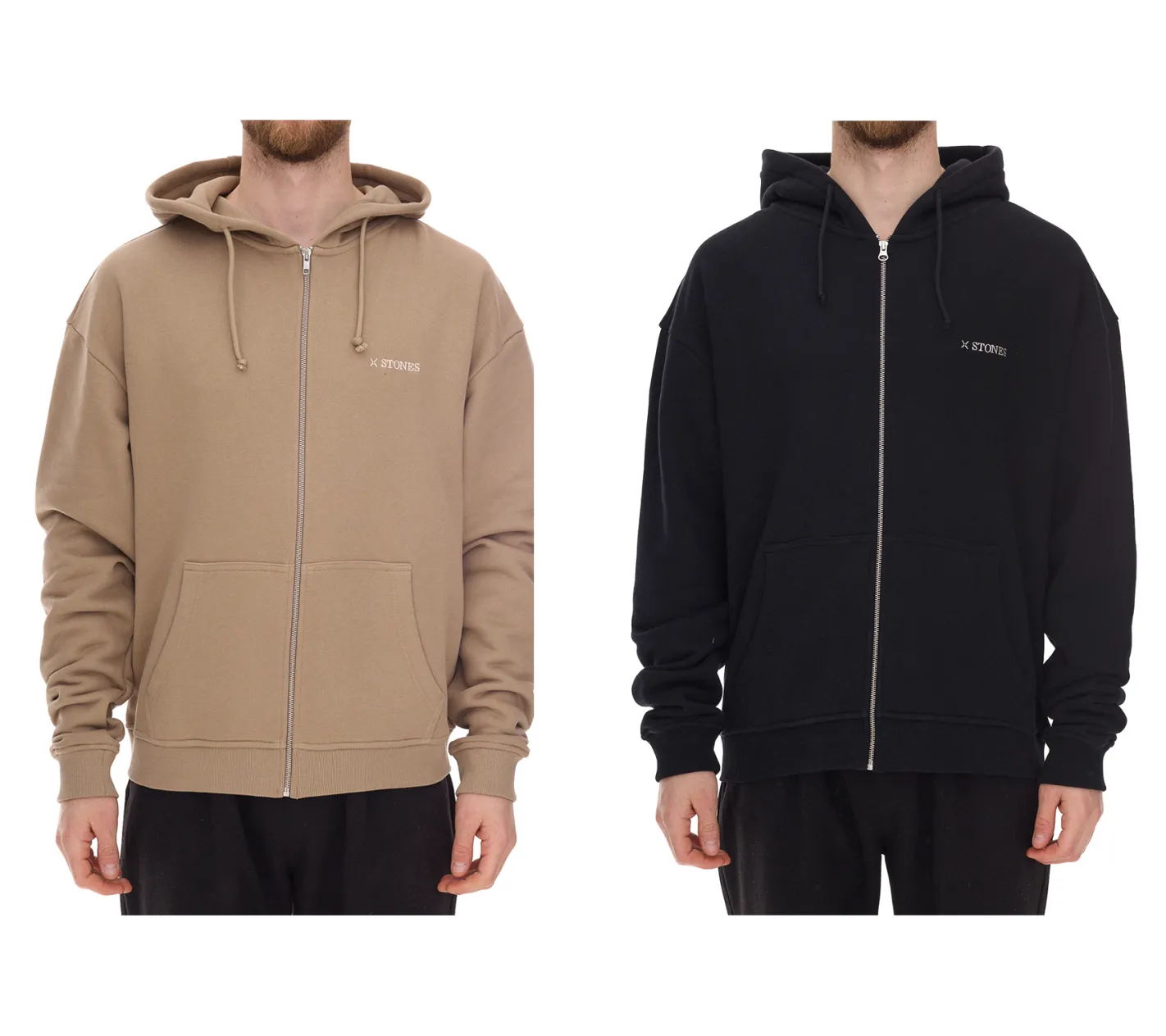 Jacken & Mäntel*STONES Herren Oversized-Jacke moderner Baumwoll-Jacke 400gsm mit Kapuze mit Logo-Stickerei oder Schwarz Hellbraun