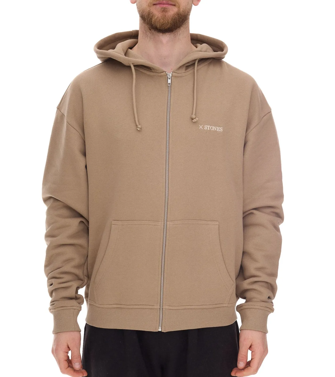 Jacken & Mäntel*STONES Herren Oversized-Jacke moderner Baumwoll-Jacke 400gsm mit Kapuze mit Logo-Stickerei oder Schwarz Hellbraun