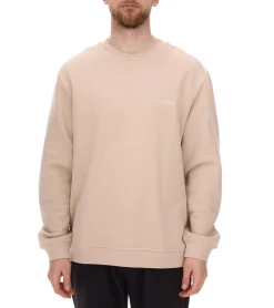 Pullover & Sweater*STONES Herren Oversized-Pullover moderner Baumwoll-Sweater mit Rundhals-Ausschnitt Sweatshirt 400gsm mit Logo-Stick Beige oder Hellbraun