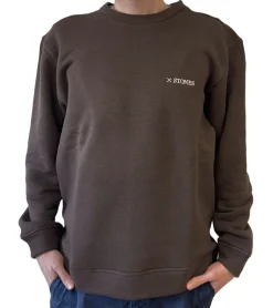 Pullover & Sweater*STONES Herren Pullover Baumwoll-Sweater Rundhals-Ausschnitt Oversize Schnitt Sweatshirt 400gsm Dunkel-Braun
