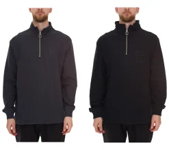 Pullover & Sweater*STONES Herren Pullover Oversized-Half-Zipper moderner Baumwoll-Half-Zipper Troyer 400gsm mit Stehkragen mit Logo-Stickerei Dunkel-Grau oder Schwarz