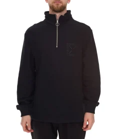 Pullover & Sweater*STONES Herren Pullover Oversized-Half-Zipper moderner Baumwoll-Half-Zipper Troyer 400gsm mit Stehkragen mit Logo-Stickerei Dunkel-Grau oder Schwarz