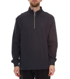 Pullover & Sweater*STONES Herren Pullover Oversized-Half-Zipper moderner Baumwoll-Half-Zipper Troyer 400gsm mit Stehkragen mit Logo-Stickerei Dunkel-Grau oder Schwarz