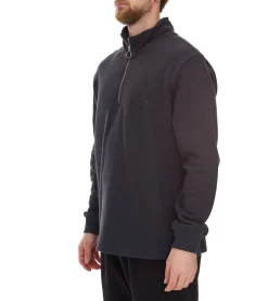 Pullover & Sweater*STONES Herren Pullover Oversized-Half-Zipper moderner Baumwoll-Half-Zipper Troyer 400gsm mit Stehkragen mit Logo-Stickerei Dunkel-Grau oder Schwarz