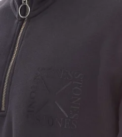 Pullover & Sweater*STONES Herren Pullover Oversized-Half-Zipper moderner Baumwoll-Half-Zipper Troyer 400gsm mit Stehkragen mit Logo-Stickerei Dunkel-Grau oder Schwarz