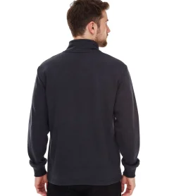 Pullover & Sweater*STONES Herren Pullover Oversized-Half-Zipper moderner Baumwoll-Half-Zipper Troyer 400gsm mit Stehkragen mit Logo-Stickerei Dunkel-Grau