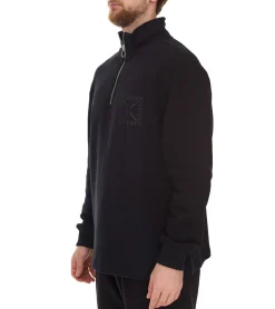 Pullover & Sweater*STONES Herren Pullover  Oversized-Zipper moderner Baumwoll-Zipper Troyer 400gsm mit Stehkragen mit Logo-Stickerei Schwarz