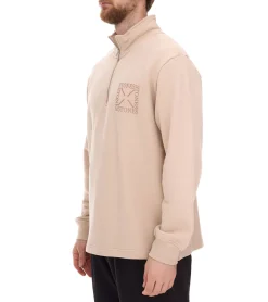 Pullover & Sweater*STONES Herren Sweater mit Reißverschluss moderner Troyer-Pullover mit Stehkragen Baumwoll-Pullover 400gsm mit Logo-Stick Oversized-Fit Beige