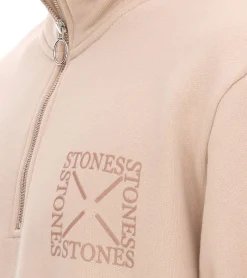 Pullover & Sweater*STONES Herren Sweater mit Reißverschluss moderner Troyer-Pullover mit Stehkragen Baumwoll-Pullover 400gsm mit Logo-Stick Oversized-Fit Beige