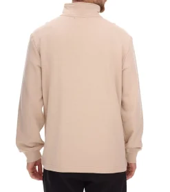 Pullover & Sweater*STONES Herren Sweater mit Reißverschluss moderner Troyer-Pullover mit Stehkragen Baumwoll-Pullover 400gsm mit Logo-Stick Oversized-Fit Beige