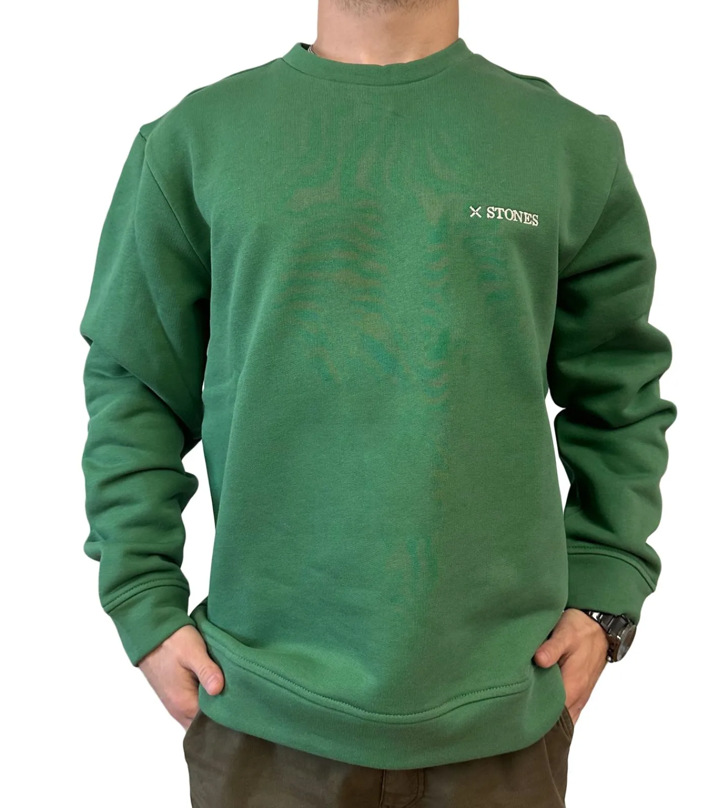 Pullover & Sweater*STONES Herren Sweatshirt aus Baumwolle cooler Oversized Pullover 400gsm modernes Shirt mit Rundhals und Stick-Logo Grün