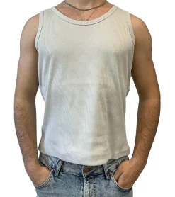 T-Shirts & Tank Tops*STONES Herren Tank Top Baumwoll-Shirt modernes Rundhals-Top Achsel-Shirt mit Ripp-Strick-Struktur Unterhemd Hellgrau