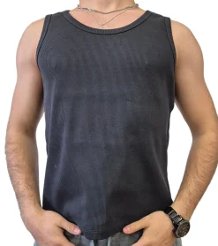 T-Shirts & Tank Tops*STONES Herren Tank Top Baumwoll-Shirt Rundhals-Top Rippstrick Achsel-Shirt Unterhemd Dunkelgrau