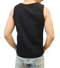 T-Shirts & Tank Tops*STONES Herren Tank Top geripptes Baumwoll-Shirt Basic-Top Rundhals-Top Achsel-Shirt Unterhemd Schwarz