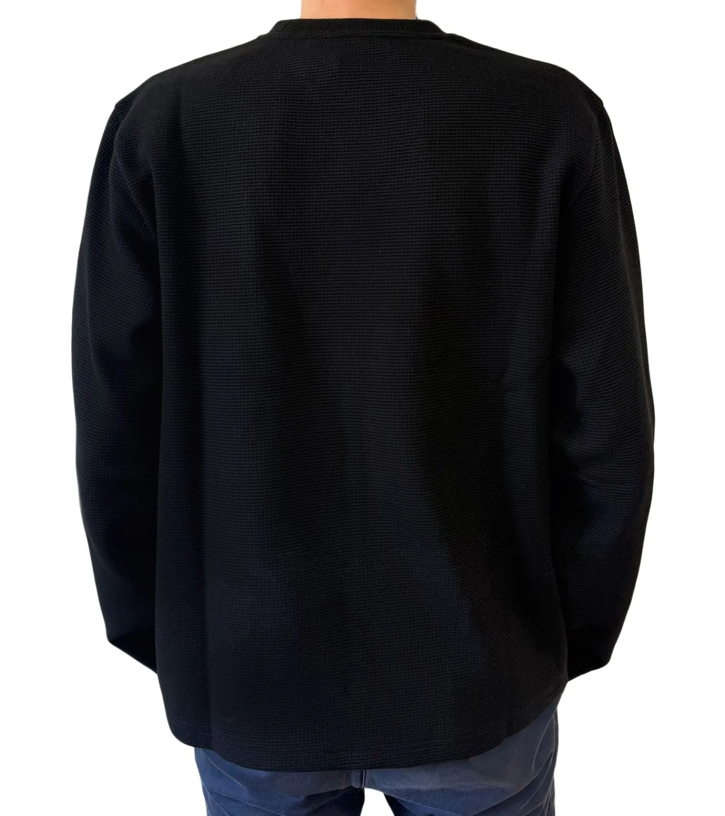 Pullover & Sweater*STONES Waffle Herren Sweat-Shirt aus Baumwolle in Waffel-Optik Oversized-Pullover mit Rundhals-Ausschnitt 400gsm Longsleeve Schwarz