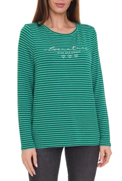 Sweater & Pullover*Street One Damen Langarm-Shirt gestreifter Pullover mit Schriftzug auf der Front Braun/Schwarz oder Grün/Weiß