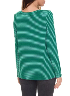 Sweater & Pullover*Street One Damen Langarm-Shirt gestreifter Pullover mit Schriftzug auf der Front 90463326 Grün/Weiß
