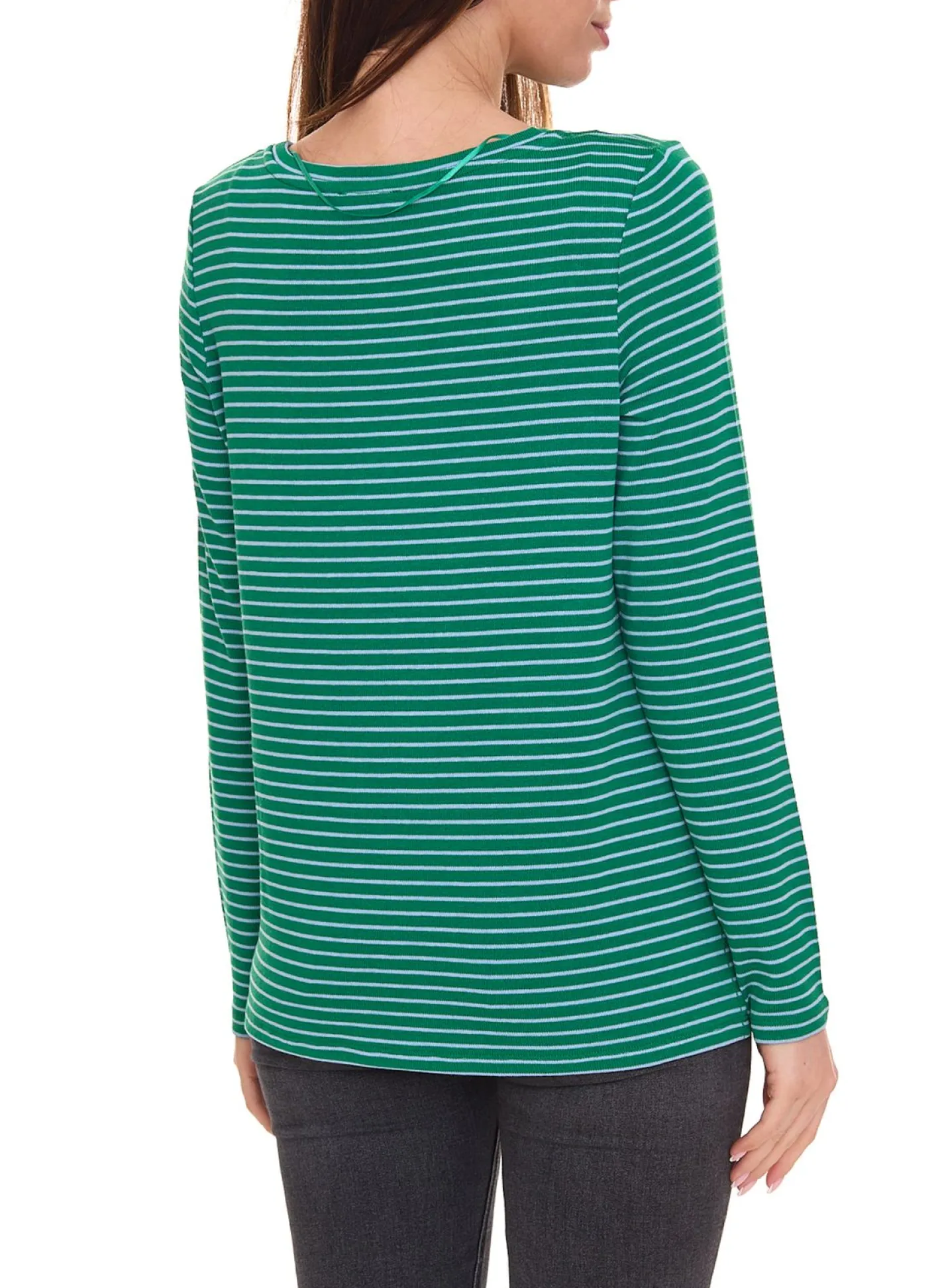 Sweater & Pullover*Street One Damen Langarm-Shirt gestreifter Pullover mit Schriftzug auf der Front 90463326 Grün/Weiß