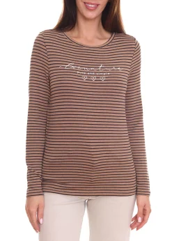 Sweater & Pullover*Street One Damen Langarm-Shirt gestreifter Pullover mit Schriftzug auf der Front 23254627 Braun