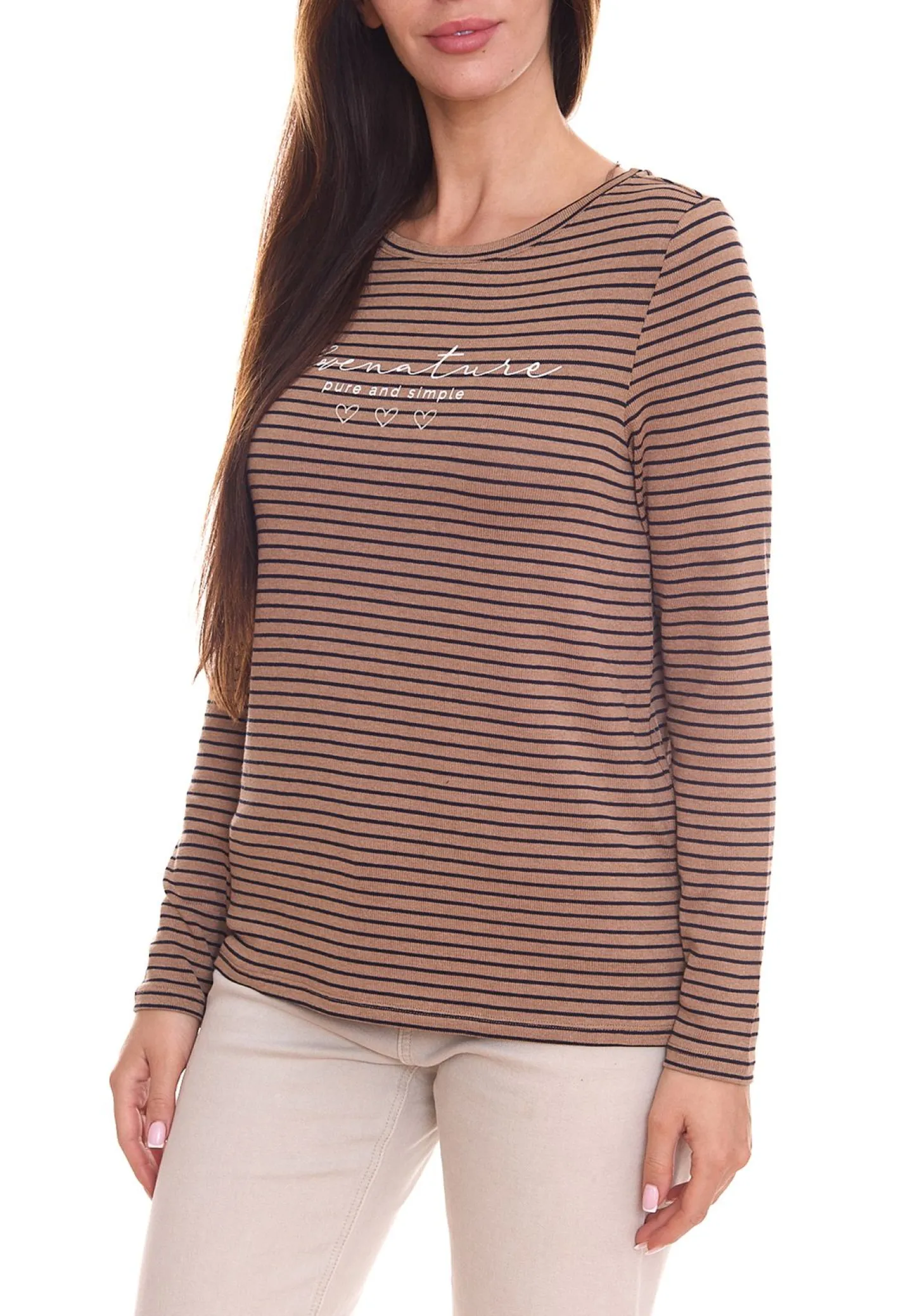 Sweater & Pullover*Street One Damen Langarm-Shirt gestreifter Pullover mit Schriftzug auf der Front 23254627 Braun