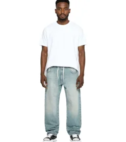 Jeans & Hosen*O46 stylische Herren Jeans im Jogger-Stil Denim-Hose Baggy Leg mit Bindeband BR-1200-203 Hell-Blau