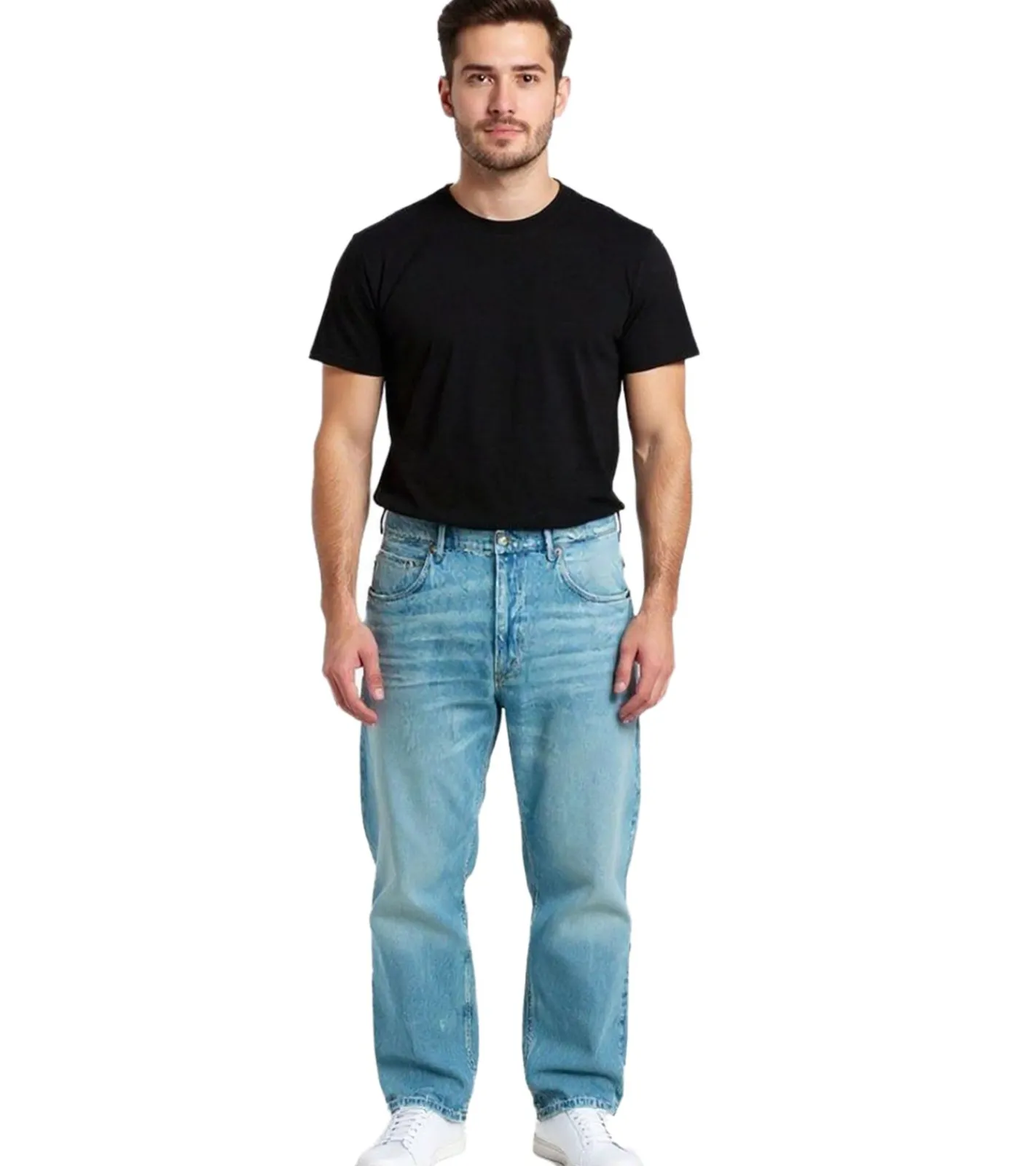 Jeans & Hosen*O46 stylische Herren Jeans im Skater Fit-Stil Denim-Hose mit Reißverschluss BR-11000-1700 Hell-Blau