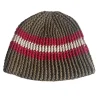 Caps & Mützen*Bio-Domes Headgear Stylische Häkel-Mütze Winter-Mütze weiche Strick-Mütze mit Streifen Baumwoll-Mütze 7313GUY Olivgrün/Rot/Weiß