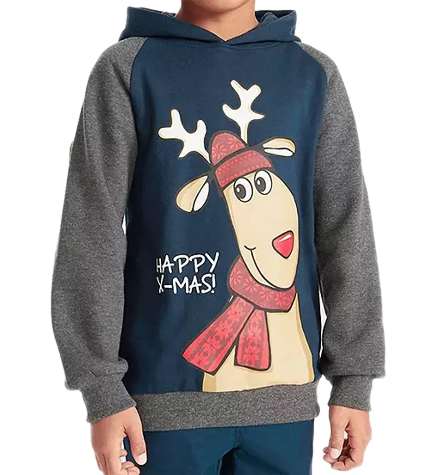 Pullover & Sweater*O46bpx stylischer Kinder Kapuzen-Pullover für Jungen Weihnachts-Pulli Baumwoll-Shirt 912416 Blau/Grau
